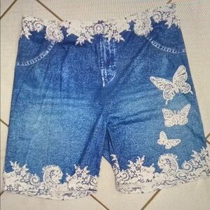 Women's Blue Athletic Shorts with Lace and Butterfly Design
